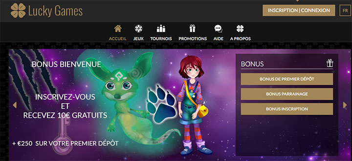 Luckygames Casino-Schnittstelle.